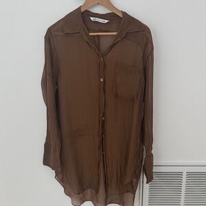 Zara Women’s Sheer Brown Button Down Shirt